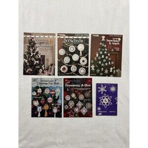 Christmas Crochet Pattern 6 Booklets Lot Tree Ornaments Angels Balls Snowflakes
